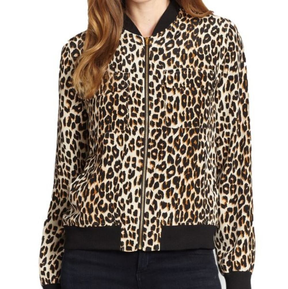 Equipment Abbot Silk Leopard Print Bomber Jacket Women’s Size Small
